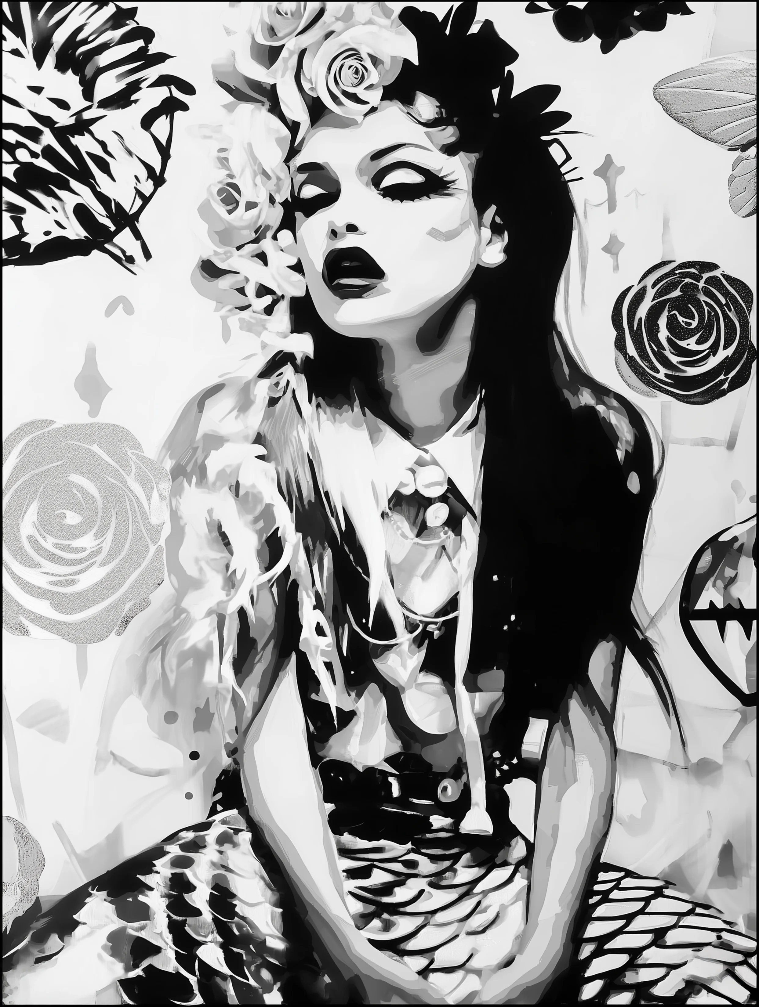 Free printable mermaid coloring page for adults featuring angsty mermaid